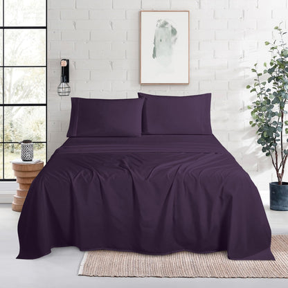 Mocassi Full Size 4-Piece Bed Sheet Set - 1800 Premium Hotel Quality Microfiber 18-24 Inches Extra Deep Pocket Fitted Sheet- Luxury Soft, Breathable, Wrinkle, and Fade Resistant, Purple