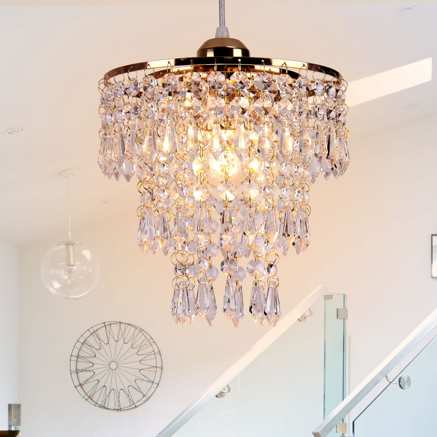 FRIXCHUR Small Gold Chandeliers Flush Mount Chandeliers Ceiling Lights for Girls Bedroom Modern Raindrop Crystal Hanging Light Fixture for Hallway Dining Room Kids Room E26