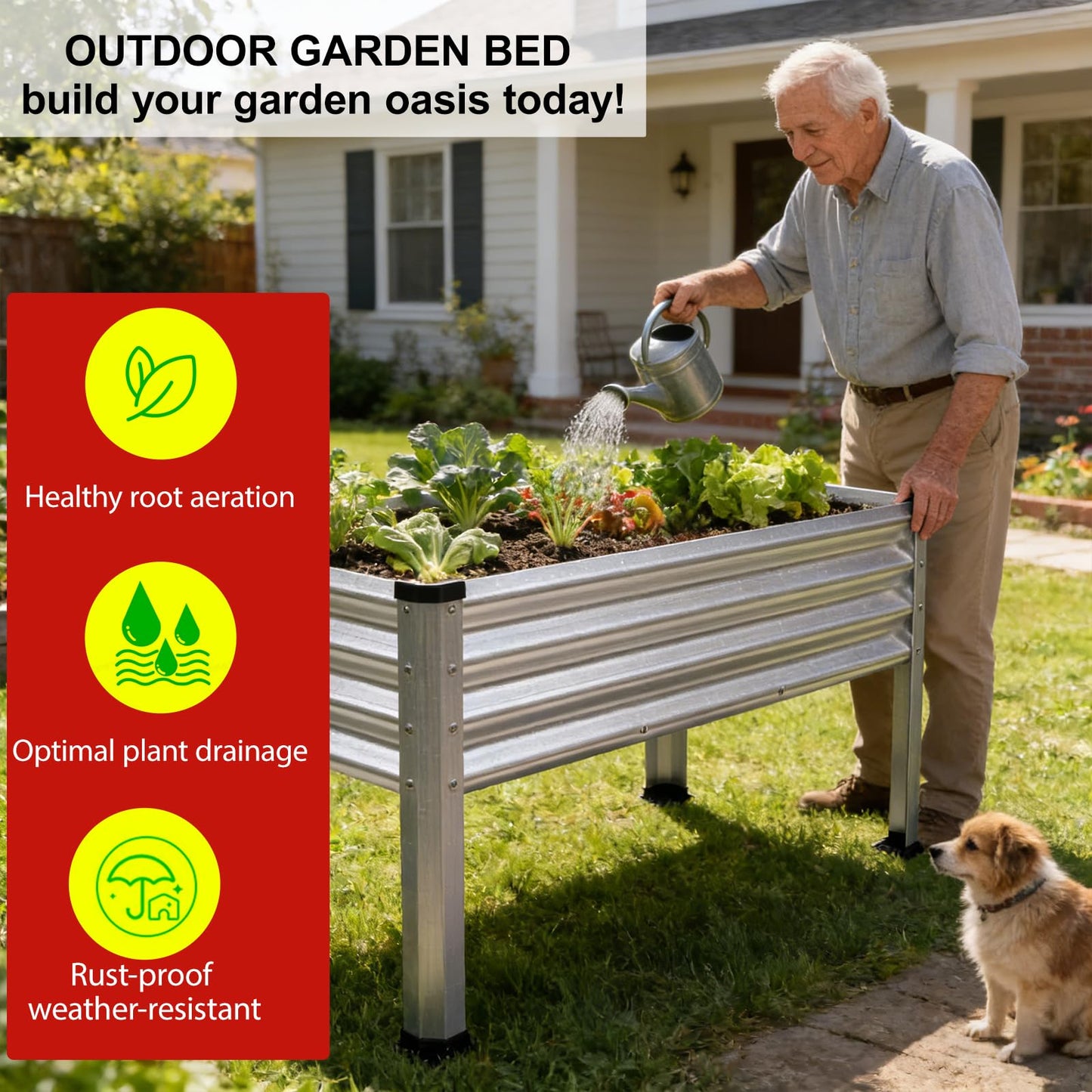 Yardbliss Large Galvanized Raised Garden Bed Outdoor with Legs, Load Capacity 1200LB, 48x26x30in Raised Garden Bed, for Backyard/Patio/Balcony/Gardening/Vegetables Flowers, Sliver