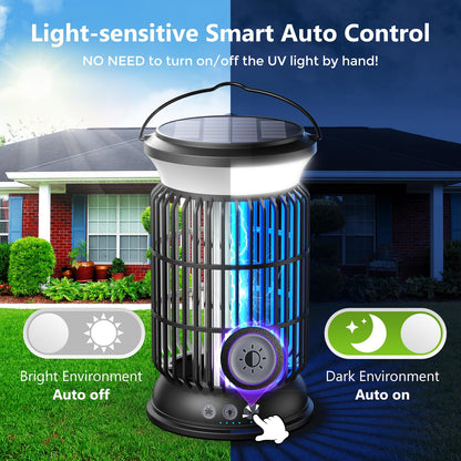 Solar Bug Zapper Outdoor, 4200V Effective Mosquito Zapper, 4-in-1 Cordless Rechargeable Fly Zapper with 6000mAh Battery, Waterproof & Portable Insect Zapper for Patio, Camping, Home Black