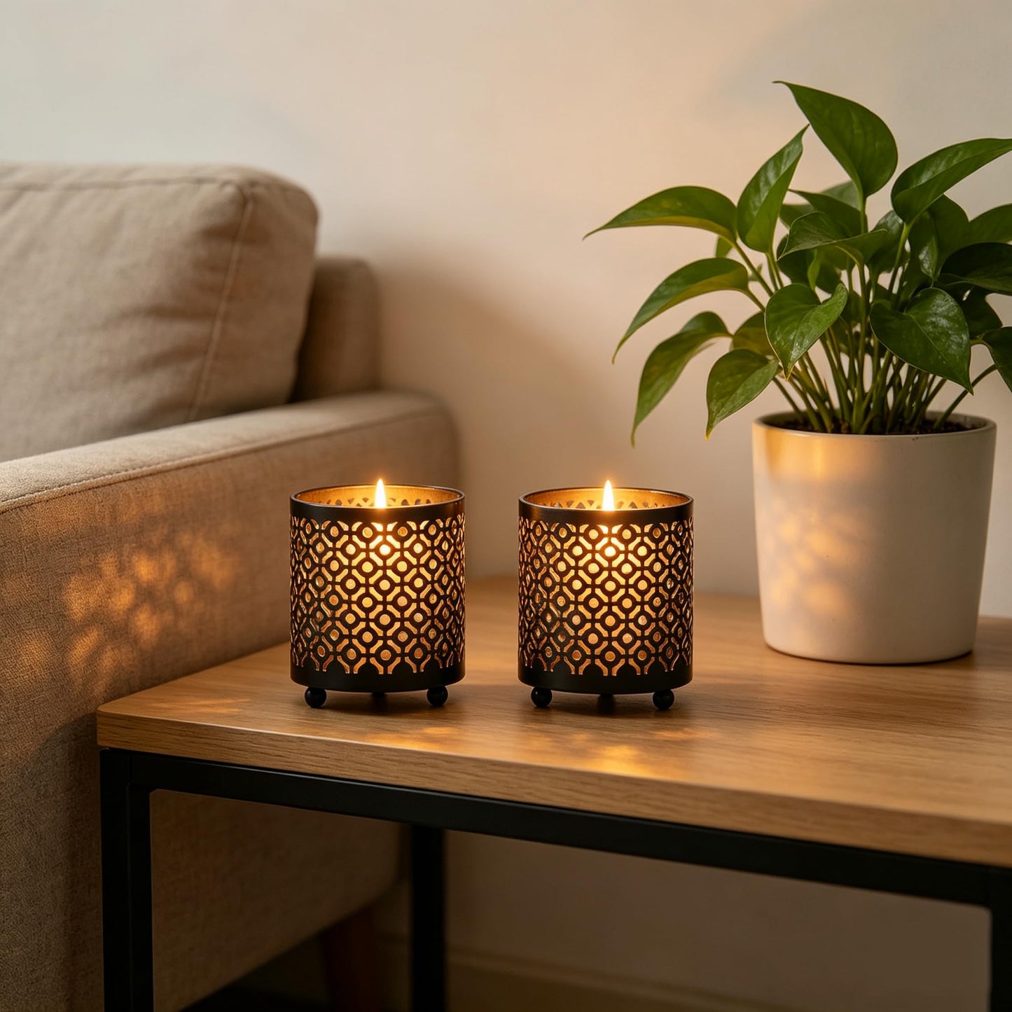Hosley 4.5" Black Metal Candle Holder Sleeve Gold Interior for Tealights & Votive Candles Decorative Lantern for Home Décor, Weddings, Meditation, & Events
