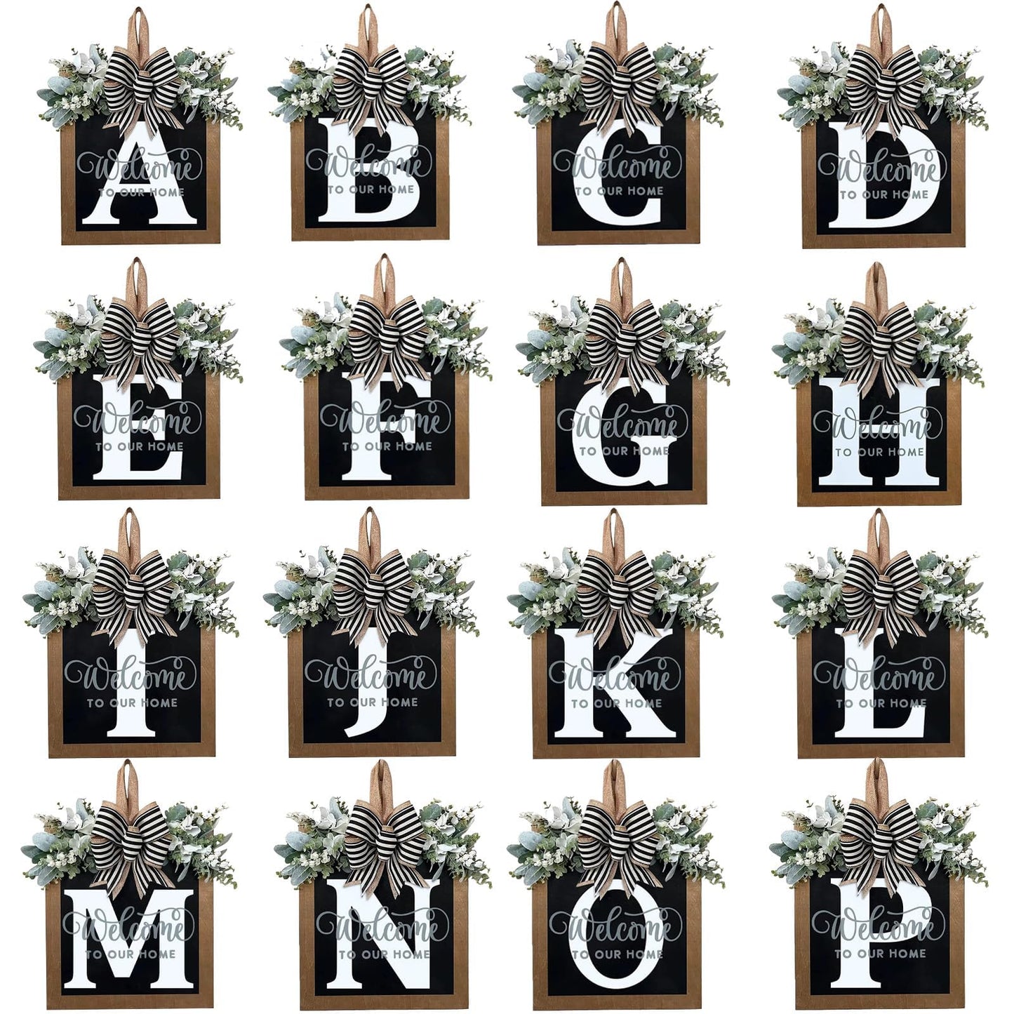 Last Name All Year Round Front Door Wreath with 26 Initial Letter Welcome Sign All Seasons Eucalyptus Garland and Bow ，Farmhouse, Porch, for Spring Summer Fall All Seasons Holiday Halloween Christmas.（K）
