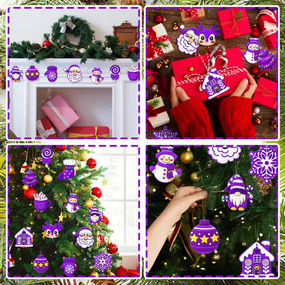Lunmon 24 Pcs Purple Christmas Ornaments PVC Pastel Ornaments for Christmas Tree Santa Claus Gingerbread House Gnomes Xmas Baubles Winter Decorations for Xmas Tree Party Holiday Decor