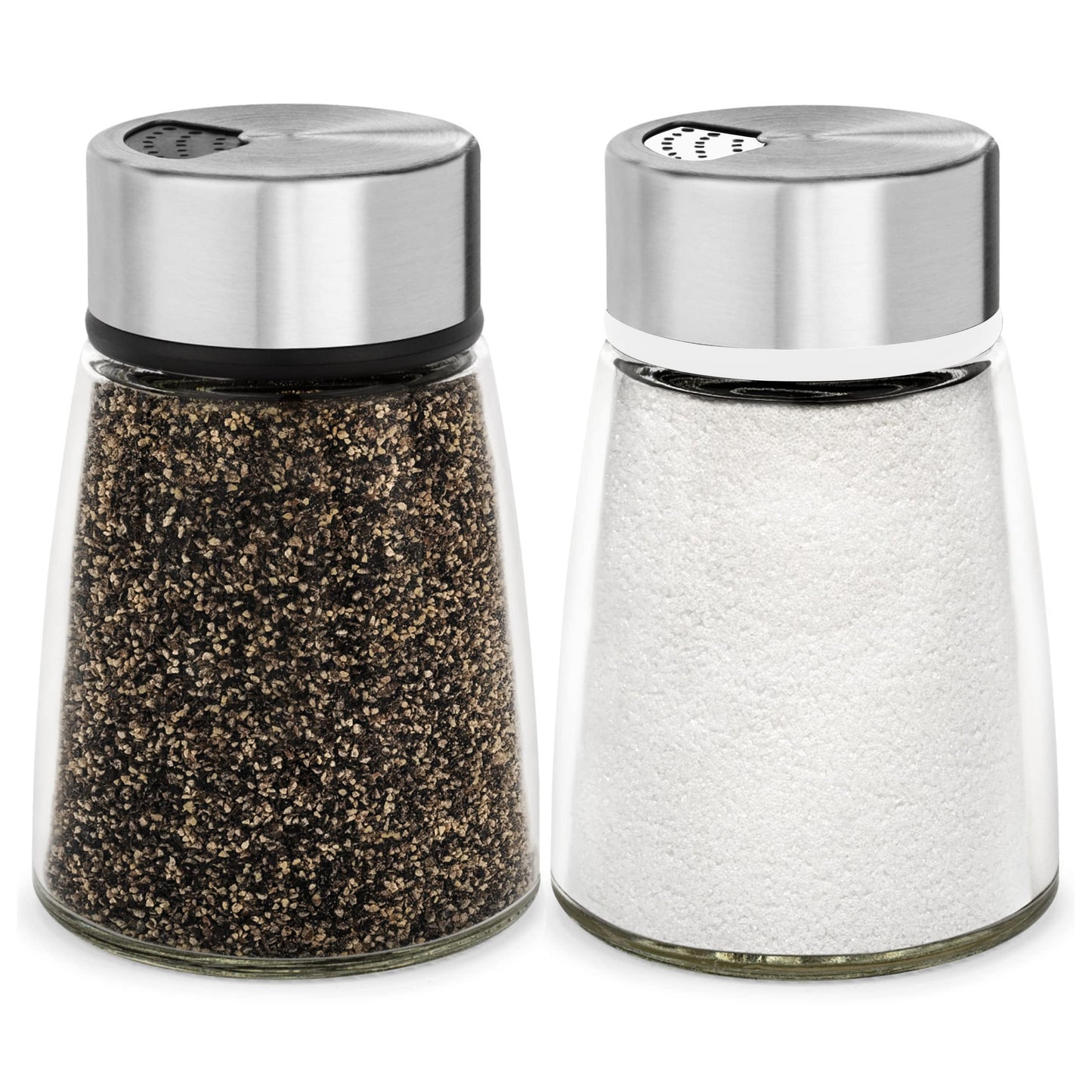 Salt and Pepper Shakers Set with Adjustable Pour Holes - Stainless Steel Spice Dispenser - Perfect for Pink Himalayan, Table Salt, Black and White Pepper