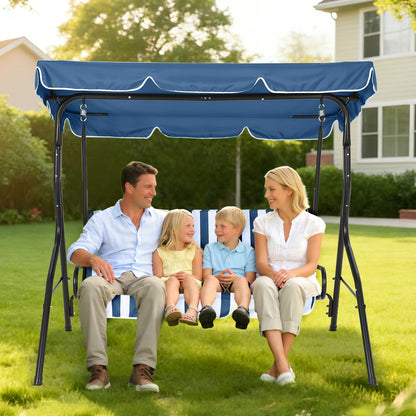 Outdoor Patio Swing Chair with Adjustable Canopy 3-Seat Heavy-Duty Steel Frame Porch Swing with Stand Thick Waterproof Cushions for Garden Backyard Lawn Front Porch