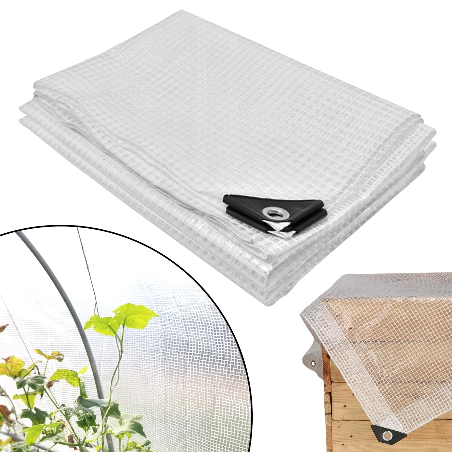 3m x 4m Clear Leno Tarpaulin - Heavy-Duty Waterproof 100 GSM Reinforced Transparent Tarp Sheet with Mesh Support, Rubber Strengthened Corners - UV‑Resistant Cover for Garden, Greenhouse, Groundsheet