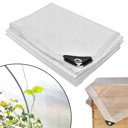 3m x 4m Clear Leno Tarpaulin - Heavy-Duty Waterproof 100 GSM Reinforced Transparent Tarp Sheet with Mesh Support, Rubber Strengthened Corners - UV‑Resistant Cover for Garden, Greenhouse, Groundsheet