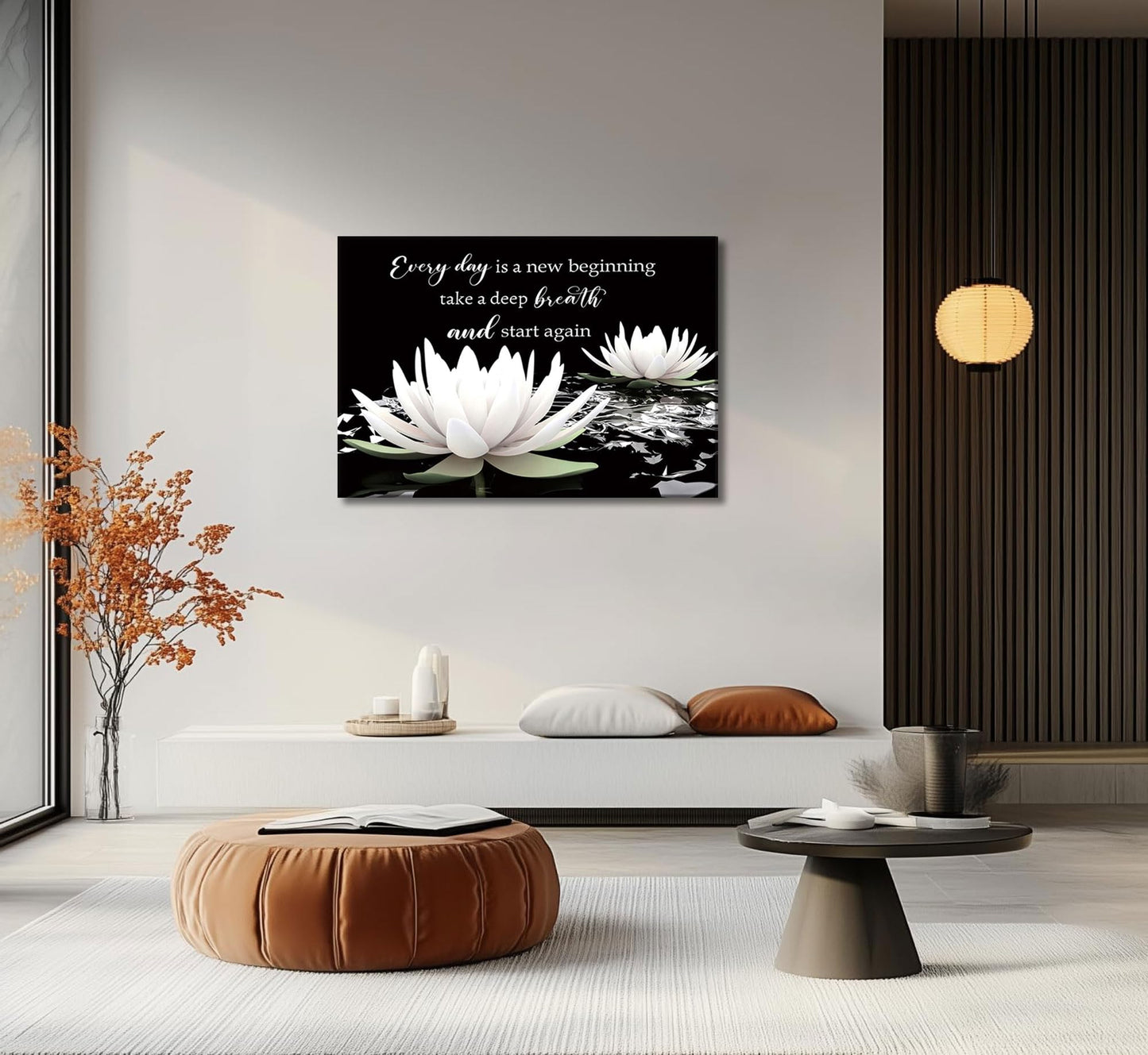 Zen White Lotus Canvas Wall Art On In Water Blooming White Lotus Picture Wall Decor Spiritual Meditation Poster Print Painting for Bathroom Room Modern Yoga Spiritual Spa Living Bedroom Decoration