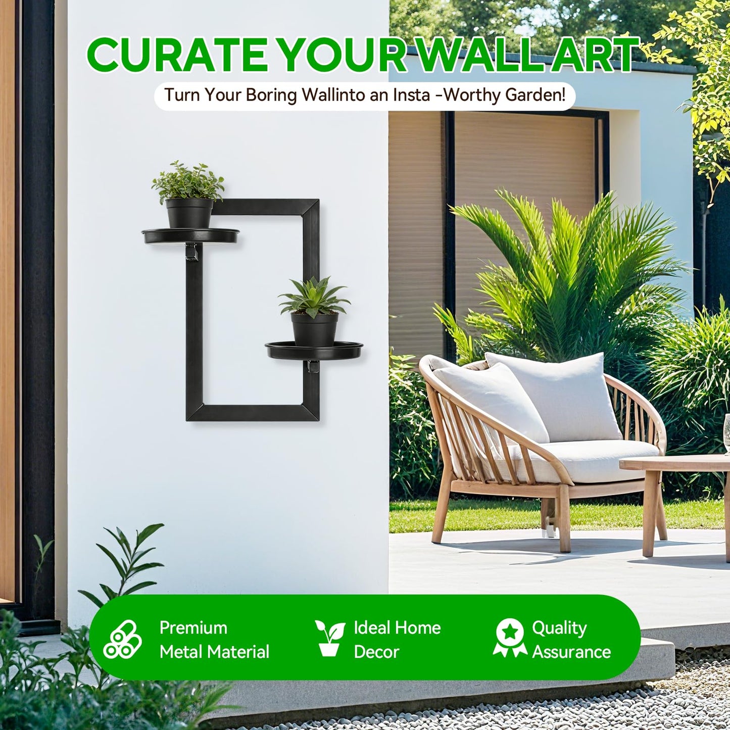 TECKED 4 Pack Wall Planters for Indoor Plants, Modern Style, Hanging Plant Holder, Window Plant Hanger, Black, Space Saving, Durable