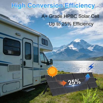 DSOGFOA 200W Solar Panel, Lightweight Portable Solar Charger, HPBC 25% High-Efficiency for Camping, Hiking, RV, Boats, with USB-A & USB-C Ports, Four-Fold Design