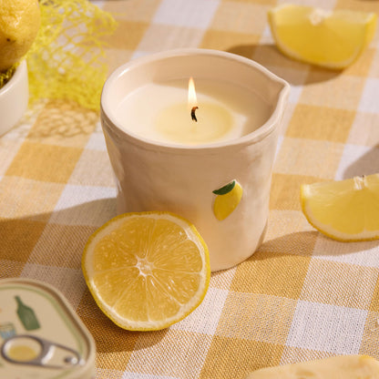 Paddywax Bistro Hand Painted Scented Candle in Ceramic Reusable Food-Safe Jar with Gift Box, Soy Candle with Approx. 56 Hour Burn Time, Meyer Lemon, 8 oz