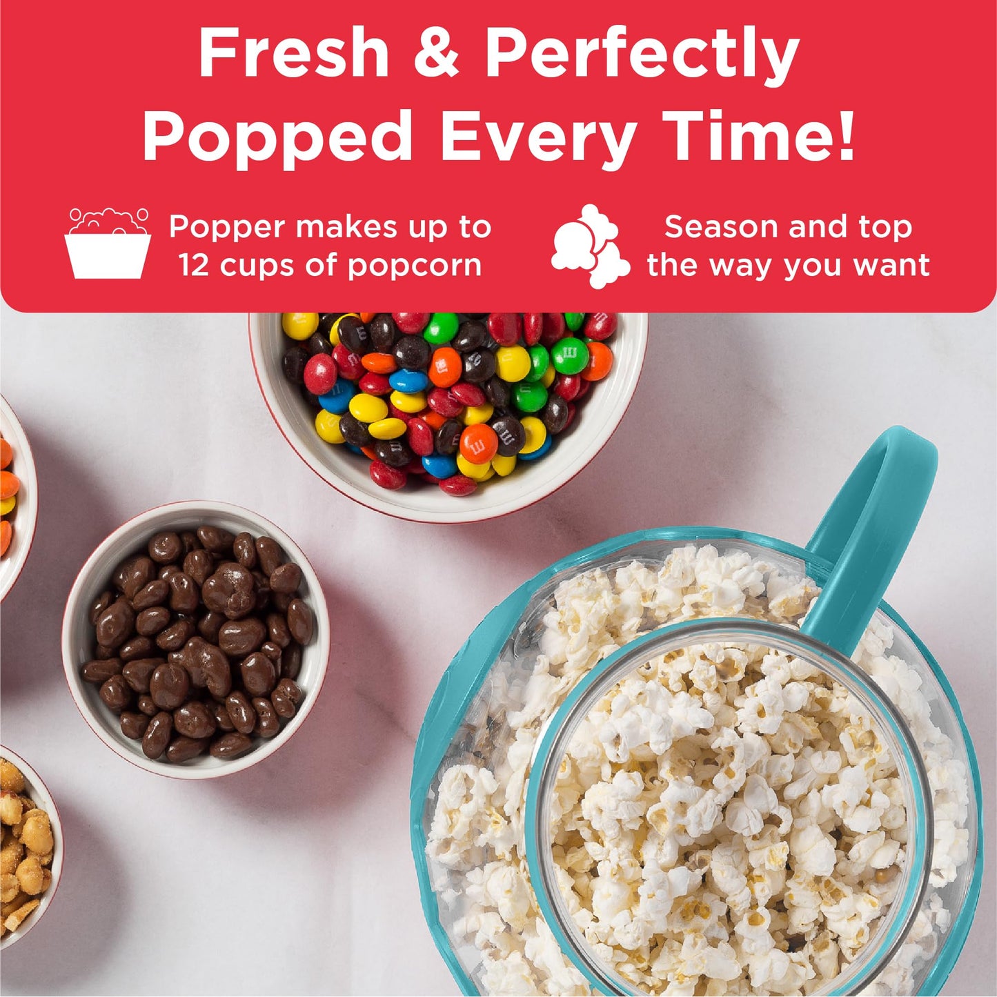 Ecolution Patented Micro-Pop Microwave Popcorn Popper with Temperature Safe Glass, 3-in-1 Lid Measures Kernels and Melts Butter, Made Without BPA, Dishwasher Safe, 3-Quart, Aqua