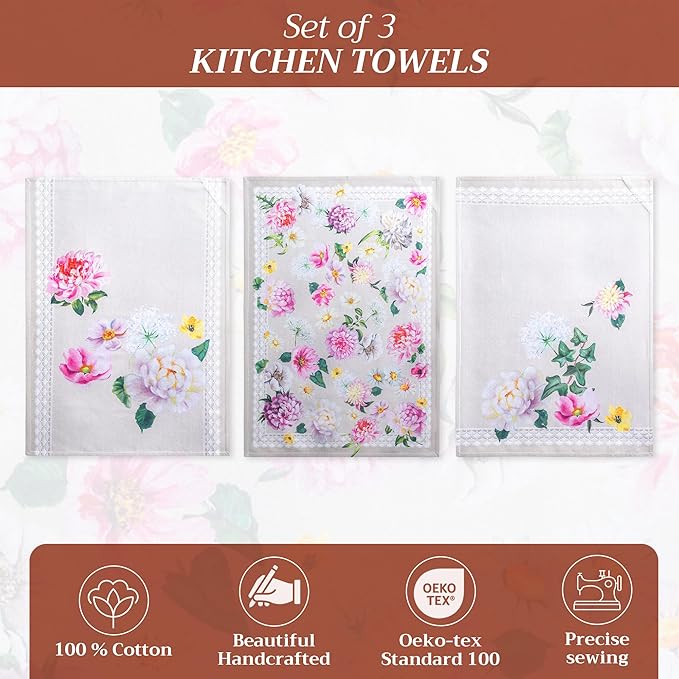Maison d' Hermine Kitchen Towels Set of 3 100% Cotton 27.50" x 20" Reusable