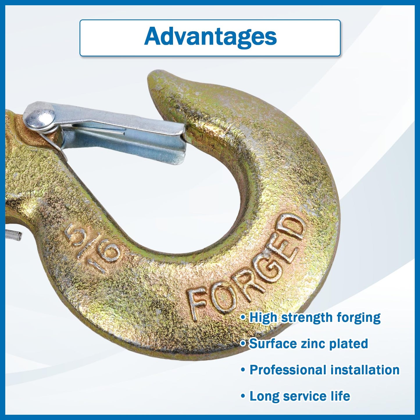 TBAPFS 4 Pack 5/16" Inch Clevis Grab Hooks G70 Steel Chain Slip Hook with Safety Latch 14000 Lbs Capacity Working with Towing and Chain