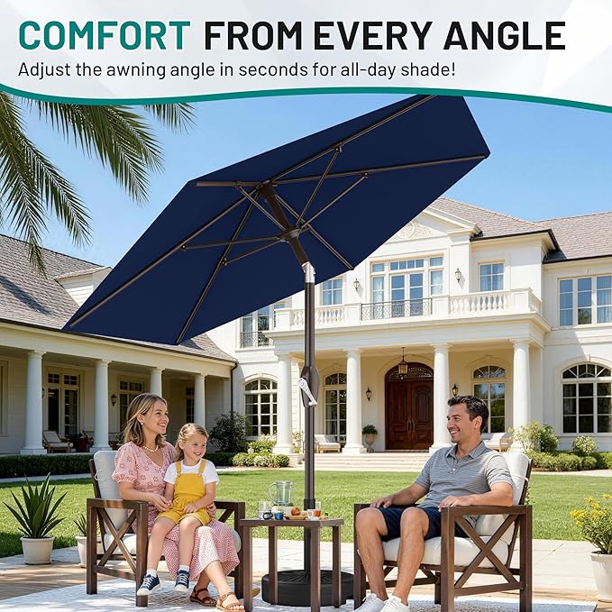 AreShark 7.5FT Patio Umbrella Table Market Umbrella with 6 Sturdy Ribs, Button Tilt/Crank Heavy-Duty Round Outdoor Umbrellas for Garden, Deck, Backyard,and Pool, Navy