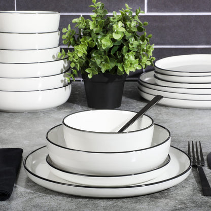 Gibson Home Summer Shades 16 Piece Plates and Bowls Dishes Service for 4 Porcelain Dinnerware Set - White