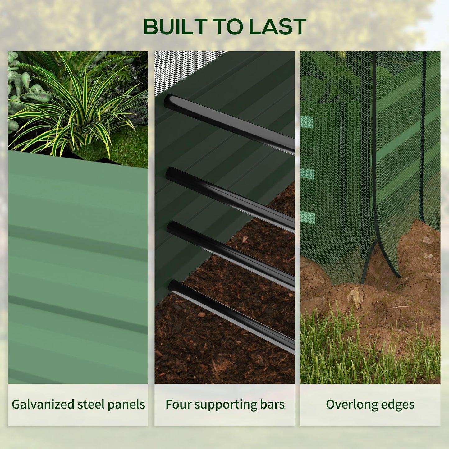 Outsunny 7.3 x 3.4 x 1 ft Galvanized Raised Garden Bed with Crop Cage Plant Protection Net and Shade Cloth Roof, Metal Planter Box with Cover for Vegetables, Flowers, Herbs, Green