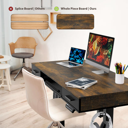 SHW 48-Inch Electric Height Adjustable Desk with Keyboard Tray and 2 Drawers, Rustic Brown
