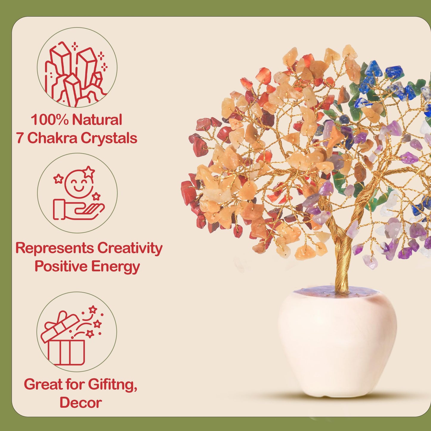 YATSKIA 7 Chakra Tree of Life Crystal for Positive Energy - Home Office Decor, Housewarming and Birthday Gifts for Women, Spiritual Healing Stones