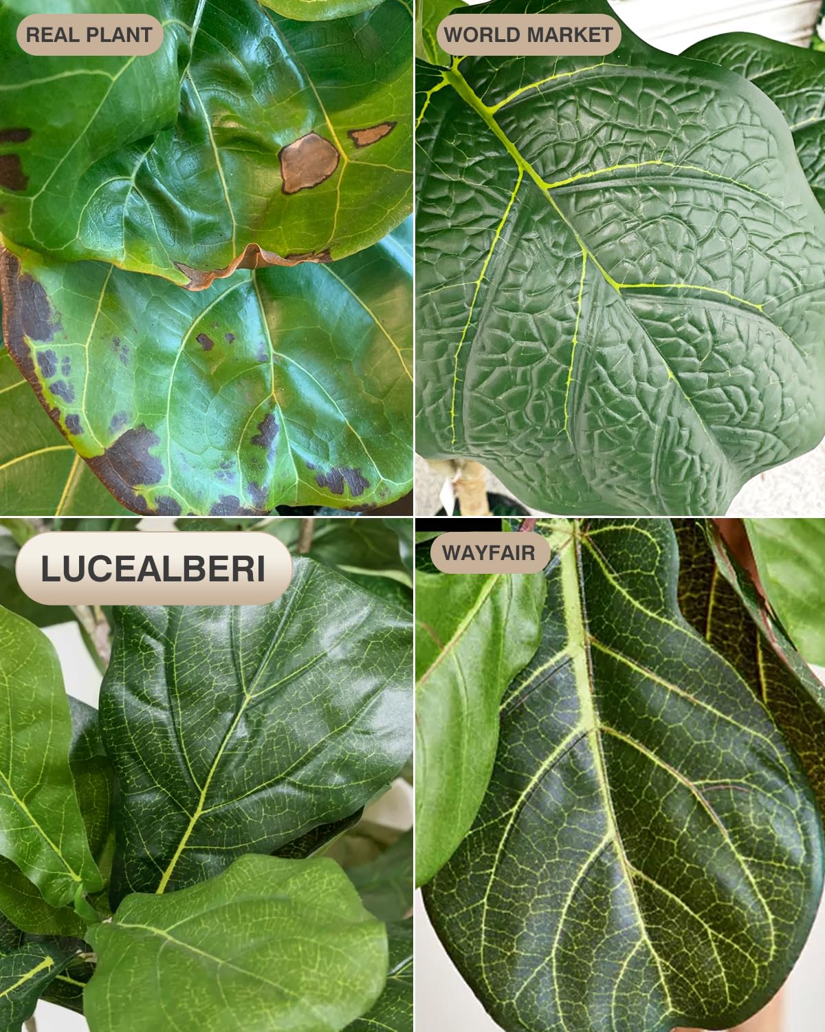 LuceAlberi Artificial Fiddle Leaf Fig Tree 6FT - Large Fake Tree with White Planter, Tall Faux Ficus Lyrata Tree Floor Plants for Indoor Home Decor Office Living Room Housewarming Gift, 1Pack