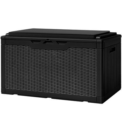 Greesum 100 Gallon Resin Deck Box Large Outdoor Storage with Cushions for Patio Furniture, Garden Tools, Pool Supplies, Weatherproof and UV Resistant, Lockable, Black