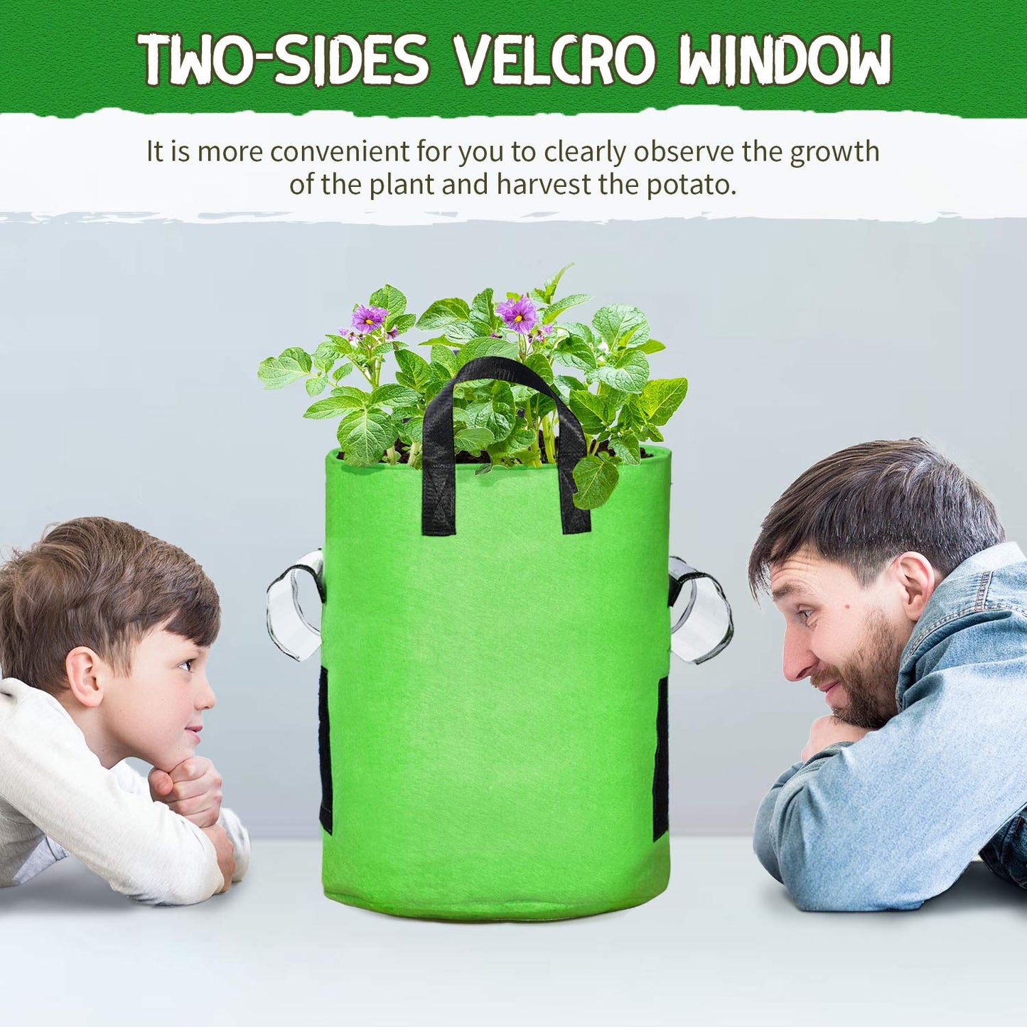 10 Gallon Potato Grow Bags, 6 Pack, Two-Sided Transparent Window Garden Planting Bag with Durable Handle, Thickened Nonwoven Fabric Pots Vegetable Grow Bags for Tomato, Carrot, Onion, Fruits, Flower