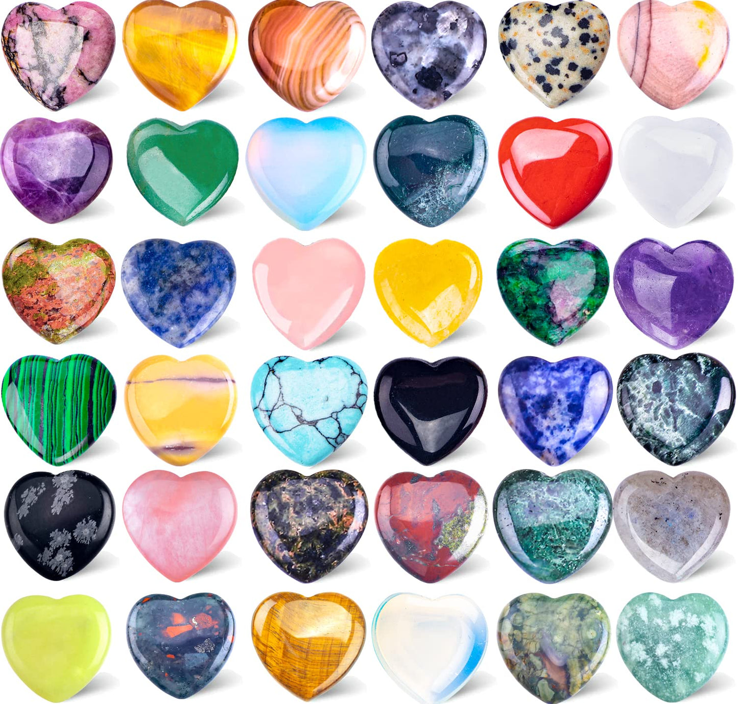 FORBY 40pcs Natural Heart Shaped Crystal Stones 0.8 Inch Pocket Hearts Bulk Stones Assorted Healing Crystals Chakra Hearts Shaped Gemstone for Anxiety Decoration Yoga Reiki Gifts137 to140g