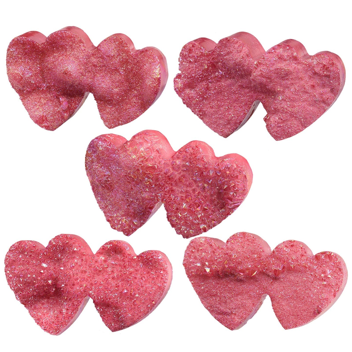 Cheungshing Double Love Heart Angel Aura Rock Crystal Cluster Handheld Mineral Specimen Healing Stone Decoration for Home Office, Red