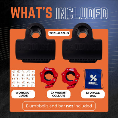 DUALBELL Dumbbell Converters- Pair Black and red weight collars for 1", 25mm bar- Connect Dumbbells to Barbells for 1" standard diameter bar, barbell adapters replace weight plates- 250lbs capacity
