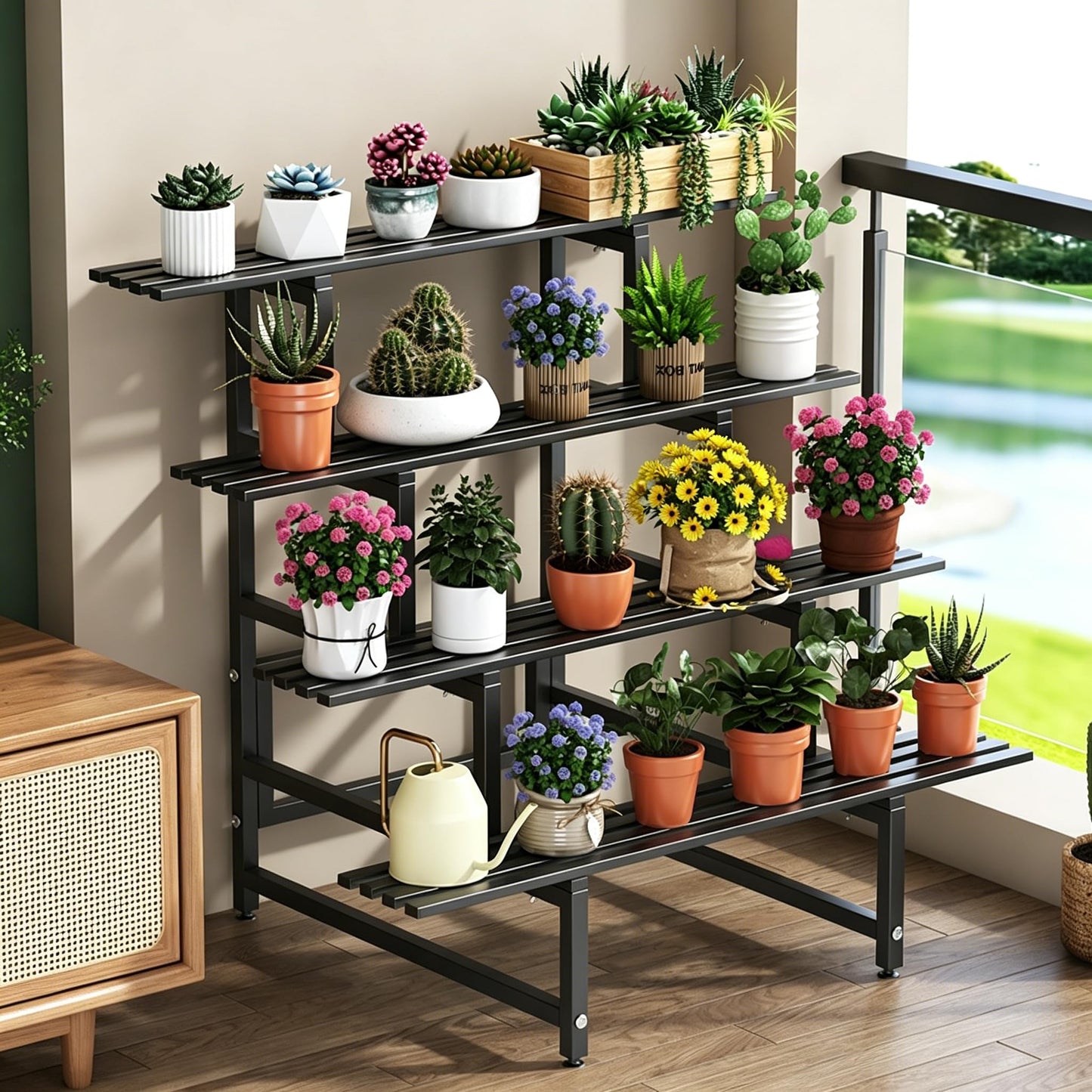 DYRABREST 4 Tier Metal Plant Stand, 39.4 Inch Tall Black Iron Garden Display Shelf for Indoor Outdoor, Heavy Duty Ladder Planter Rack for Potted Plants, Succulents, Flowers, Living Room Balcony Patio