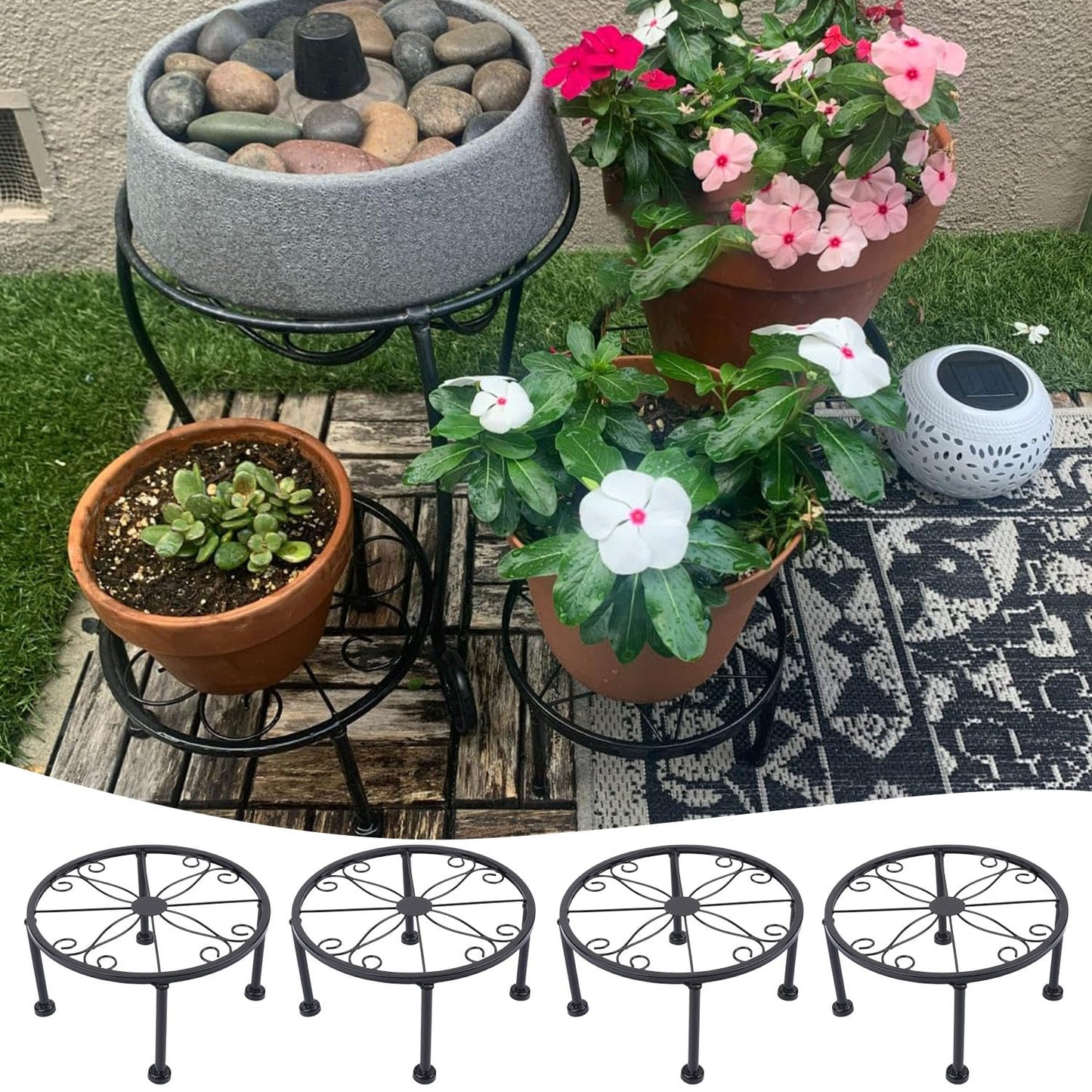 Yiksonyo 4 Pack 9 Inch Black Metal Plant Stand, Heavy Duty Outdoor & Indoor Plant Stands, Rustproof Wrought Iron Pot Stand for Garden, Patio, Balcony.