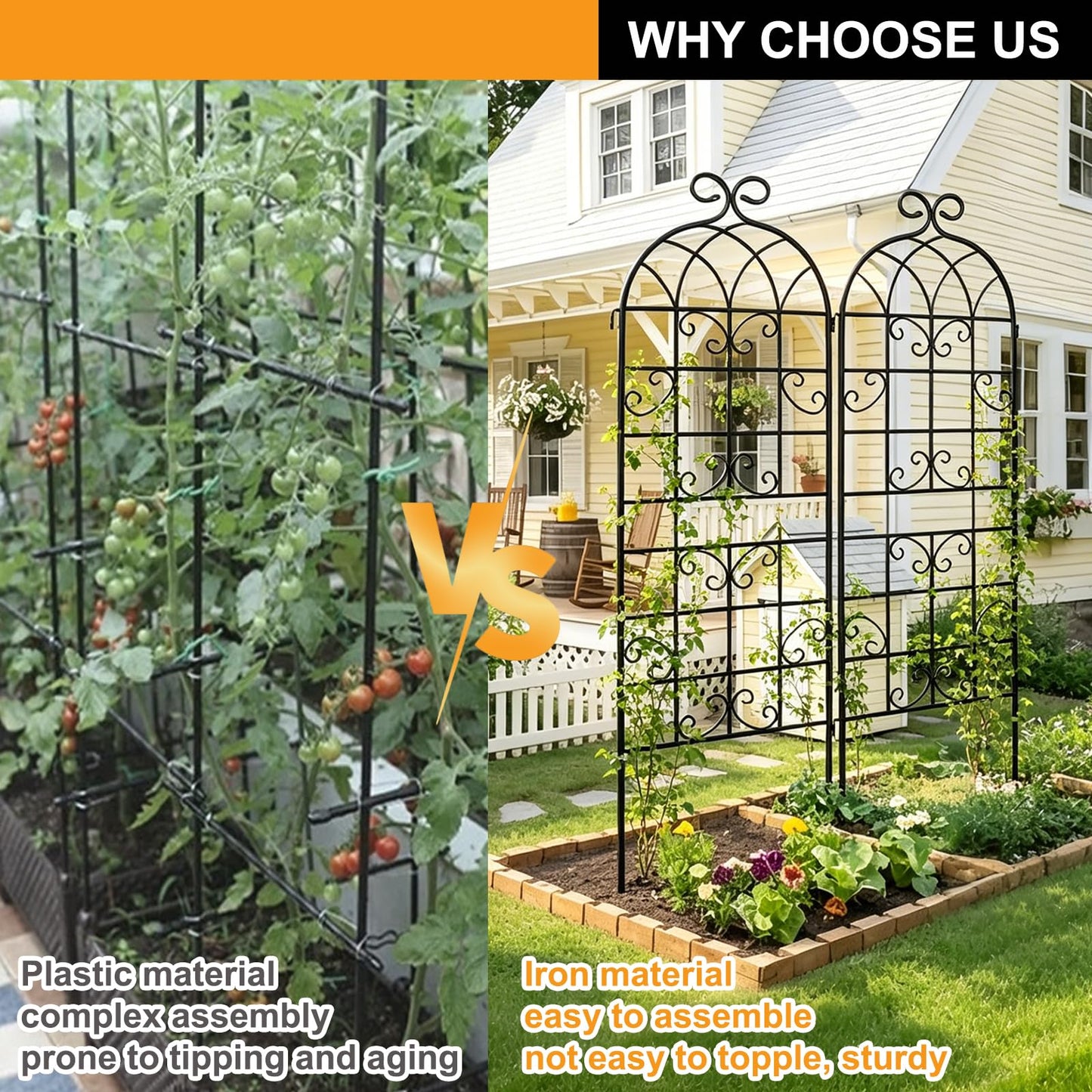 YOBAZAN 2 Pack 71" x 20" Garden Trellis for Climbing Plants, Heavy Duty Metal Plant Support for Outdoor Roses, Vines, Flowers, Vegetables, Black