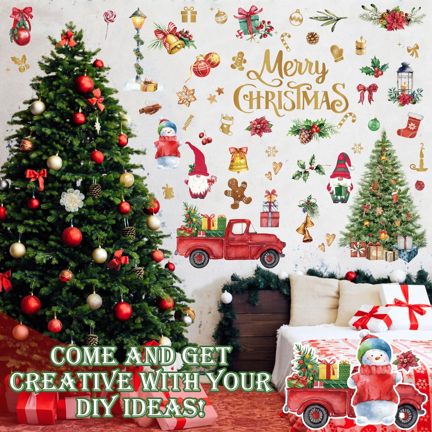 Cholemy 4 Sheets Christmas Wall Decal Stickers Decorations - Removable Indoor Home Decor for Room, Nursery, School, Restaurant, Cafe, Door, Window, Party (Tree)