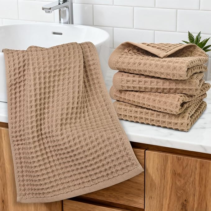 Jacquotha Waffle Bathroom Hand Towels 5-Piece – Cotton, Lightweight, Lint Free