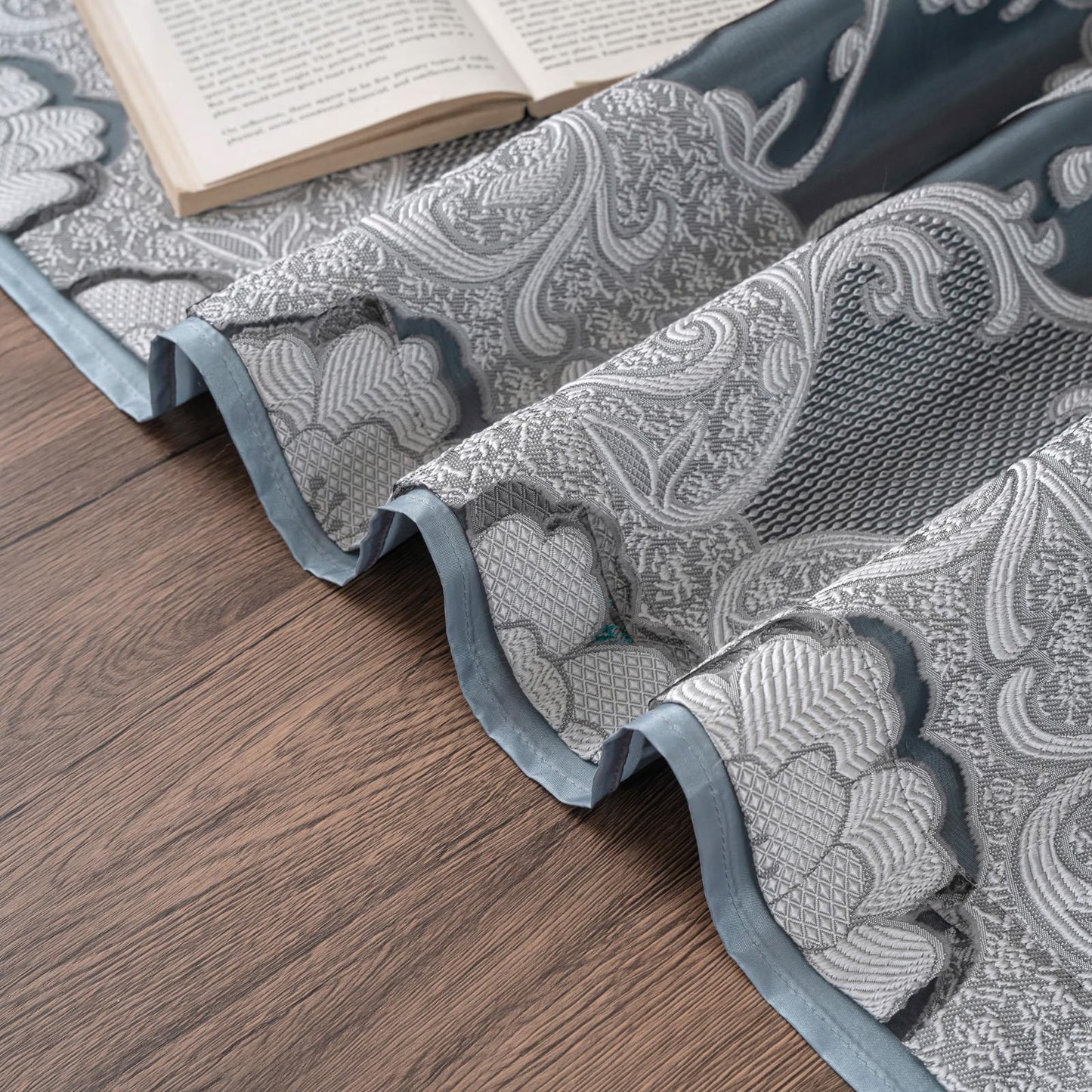 Petrichor Gray Sheer Jacquard Voile Curtains （54" W x 63" L）, 2 Panels with Attached Valance, Double Layer Floral Cutwork Design with Luxurious Texture, Rod Pocket, for Bedroom & Living Room