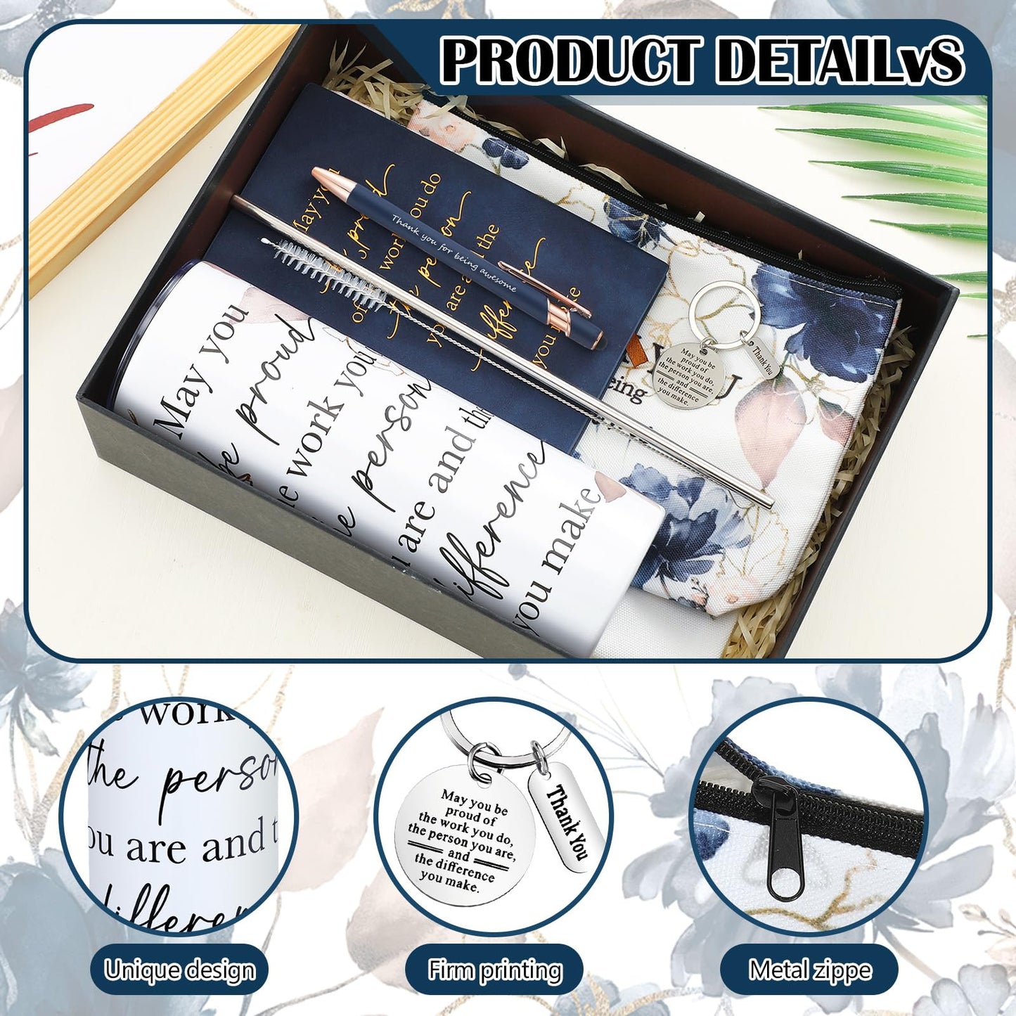Wiwiqing 6 Pcs Christmas Appreciation Gift Set for Coworker Female Women Thank You May You Be Proud Ink Flower Gifts for Employee Staff Teacher Volunteer Administrative Professional(Classic Style)
