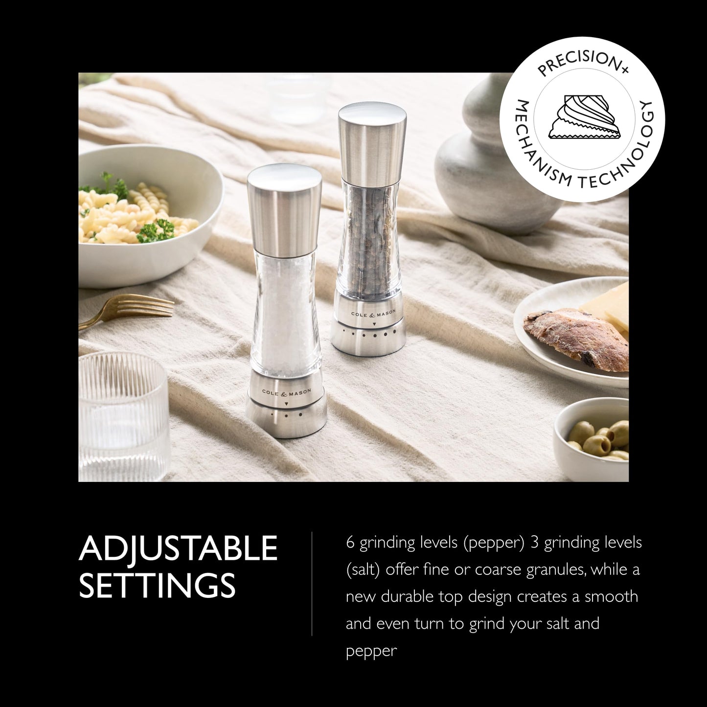 Cole & Mason Derwent Grinder Set - Precision Mechanisms and Sea Salt and Peppercorns - Derwent Salt and Pepper, Stainless Steel