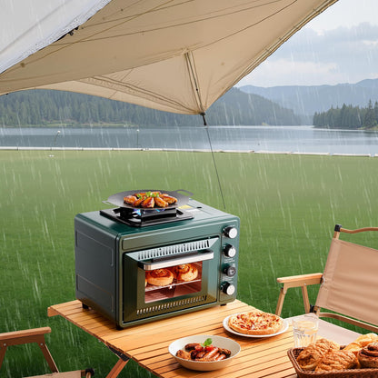 VEVOR Outdoor Camping Oven, 2-in-1 Portable Gas Camping Stove Oven Combo, Adjustable Fire, 60-Minute Timer, Windproof, for Camping Backyard Picnic Outdoor Cooking, Universal Butane Canister Compatible