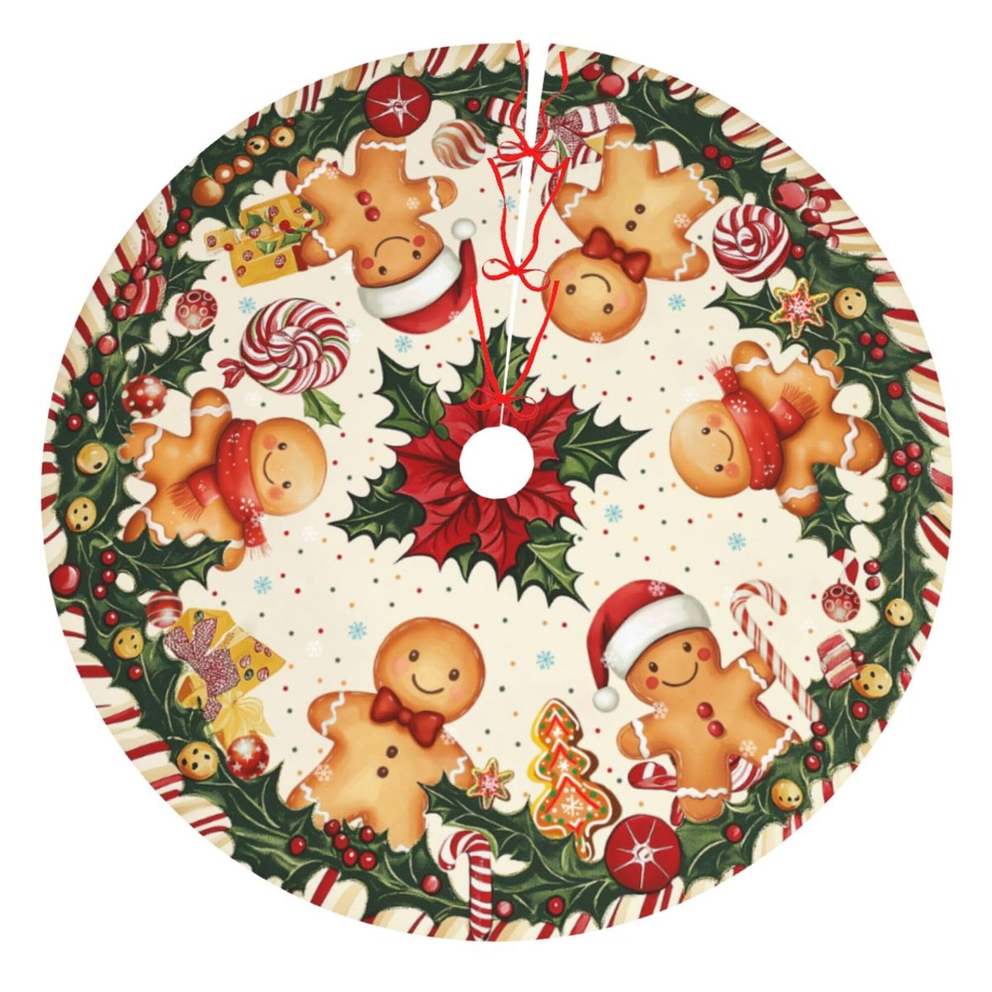 Gingerbread Man Christmas Tree Skirt 36 Inch Xmas Tree Mat Party Decor Supplies for Holiday Home Decorations