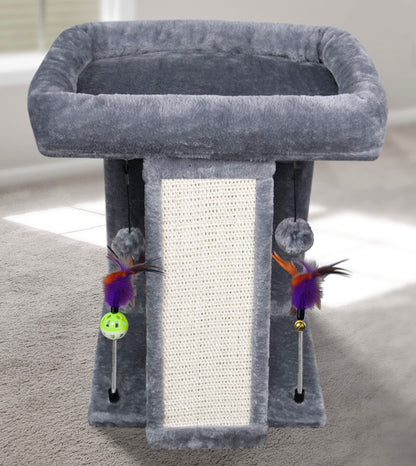 TWDEPART Small Cat Tree for Indoor Cats, Activity Centre Climbing Tree with Scratching Board and Playful Toy Balls, Grey