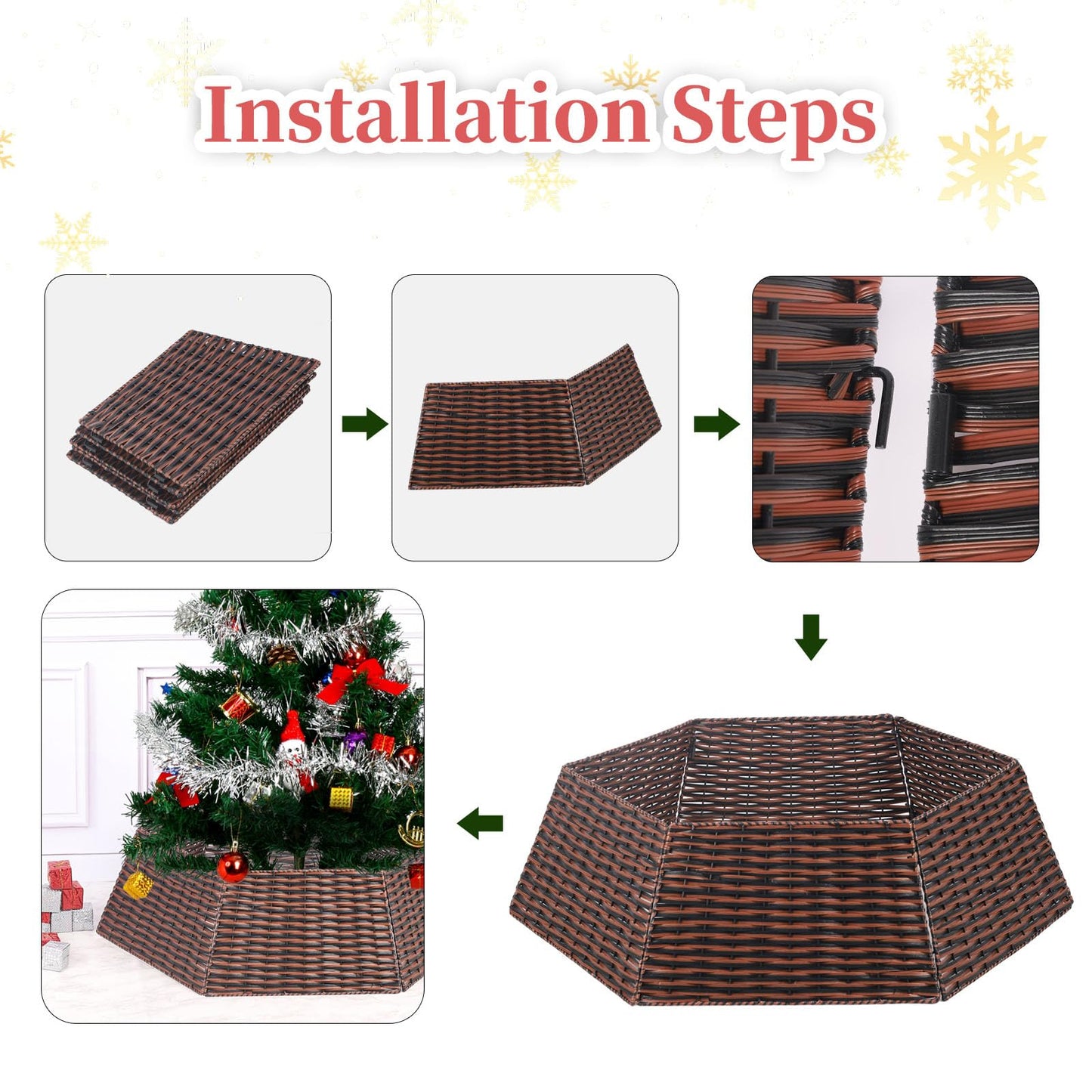 Vencer 34.2''Christmas Tree Collar,Plastic Rattan Xmas Tree Skirt,Rustic Decorations,Tree Skirt Base for Christmas Tree Decorations,Red&Black,CTS-RB008