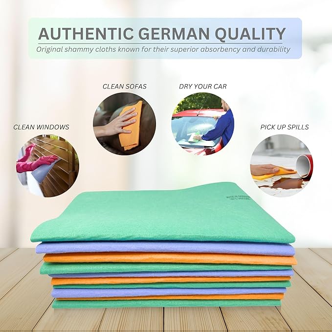 10 Pack Extra Large Original German Shammy Cloths Chamois Towels Super Absorbent