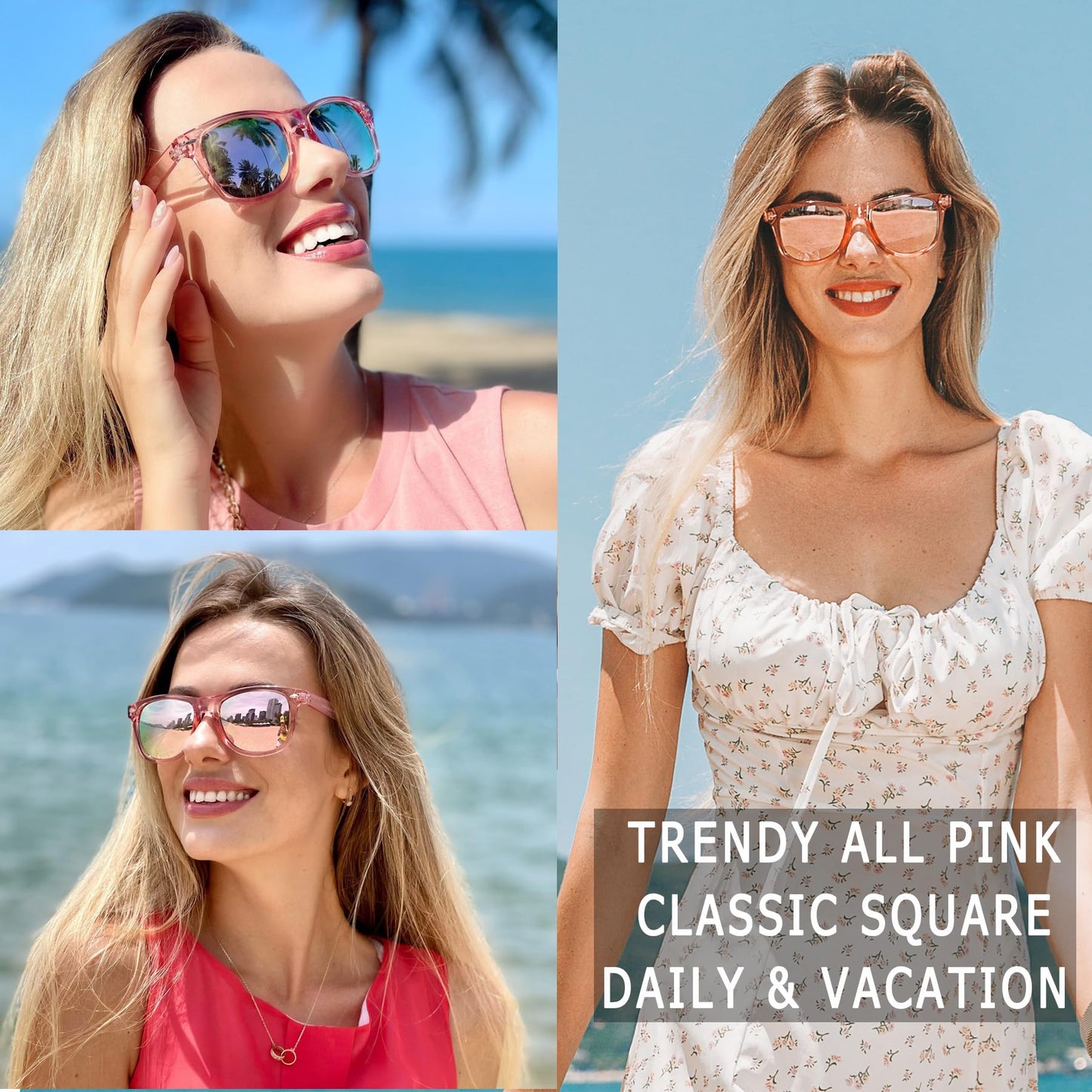 Joopin Square All Pink Sunglasses Retro Designer Oversized Sun Glasses Polarized UV Protection Fashion Shades for Women Men Shady Rays