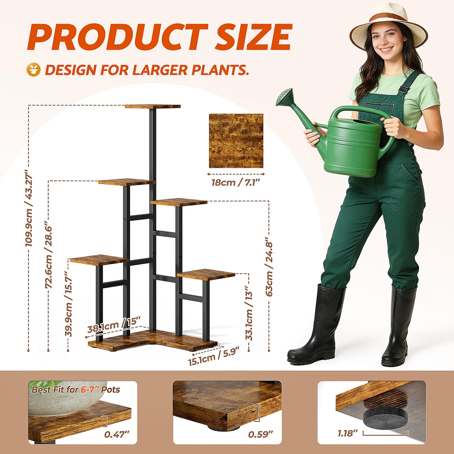 NQW 5 Tier Corner Plant Stand Indoor Wood, Metal Plant Shelf Outdoor, Tall Plant Stands Plant Tables Indoor Plant Rack Tiered Plant Stand Garden Accessories for Balcony Patio -BlackSquare