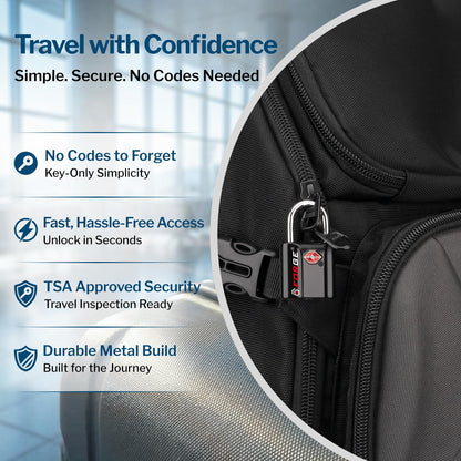 Forge OX 1'' Wide 1.8'' Tall, TSA Approved Luggage Locks: Key Locks for Travel. Ultra Secure Dimple Key Travel Locks Alloy Body. for Luggage, Backpack, Small Toolbox and More. Black 2 Pack.