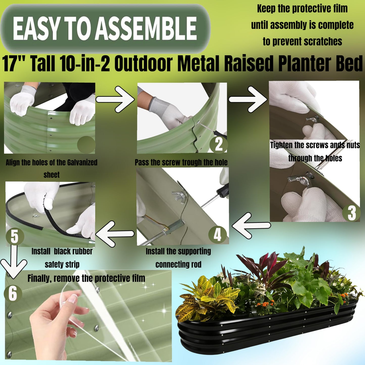 NestNature 2 Pack 17" Tall 10-in-2 Heavy-Duty Modular Galvanized Raised Garden Bed Kits - 8ftx2ft Metal Raised Beds for Planting Plants Vegetables Fruits Flowers Herbs - Outdoor Ground Planter Box