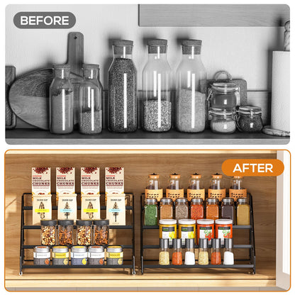 Spice Rack Organizer for Cabinet, 4 Tiered Spice Rack Organizer, Tiered Adjustable Spice Shelf for Kitchen Countertop Pantry Organization (Bright Black)