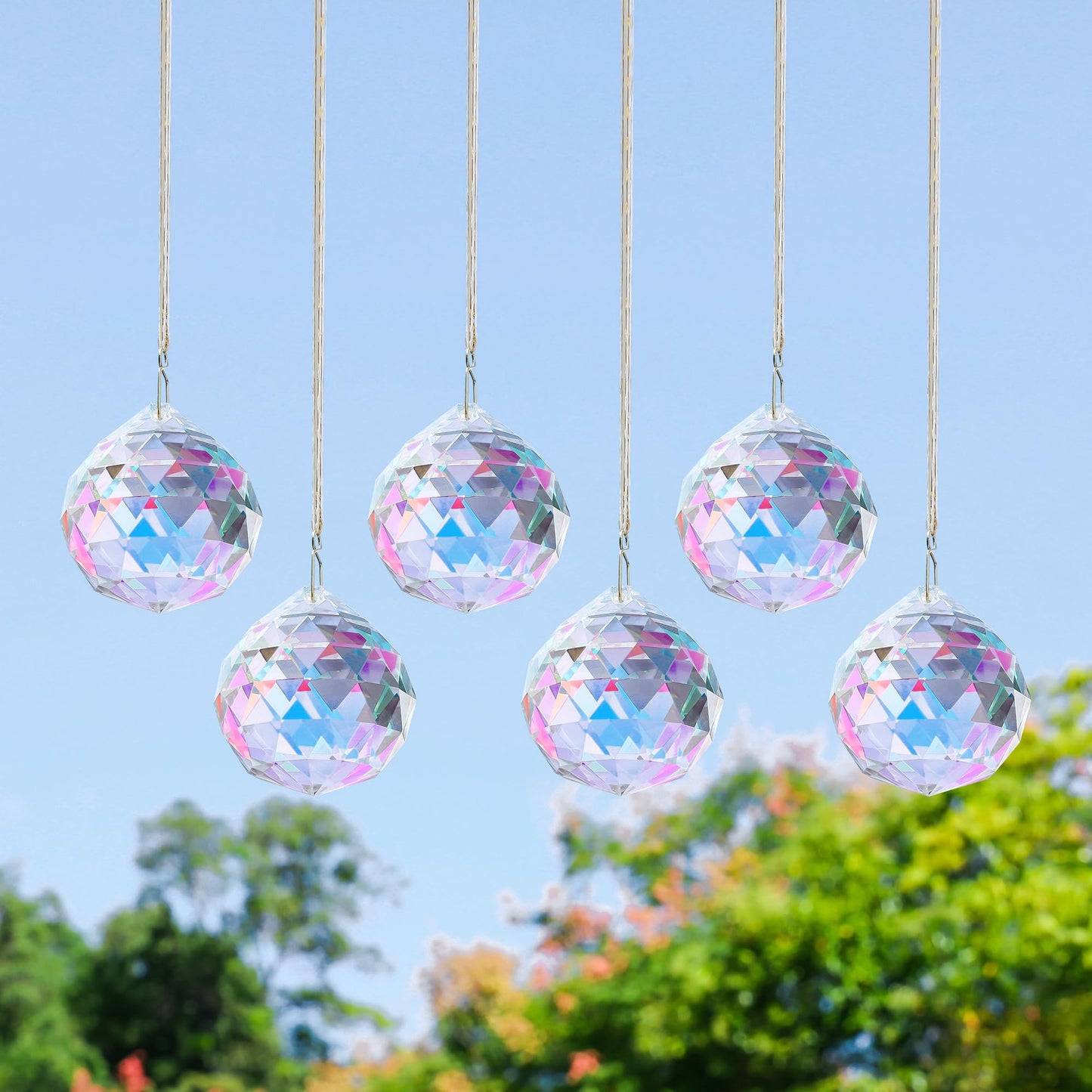 Set 6 Crystal Sun Catcher, AB Coating Ball Suncatcher Window Hanging Christmas Ornaments Rainbow Maker Prisms for Home Garden Decor
