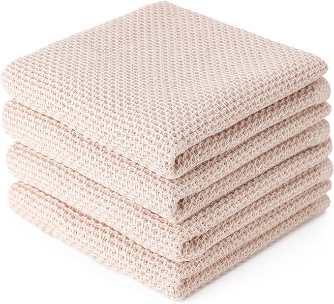 BOOMIBOO 4-Pack Dish Towels, 100% Cotton Waffle Weave, Ultra Soft Absorbent