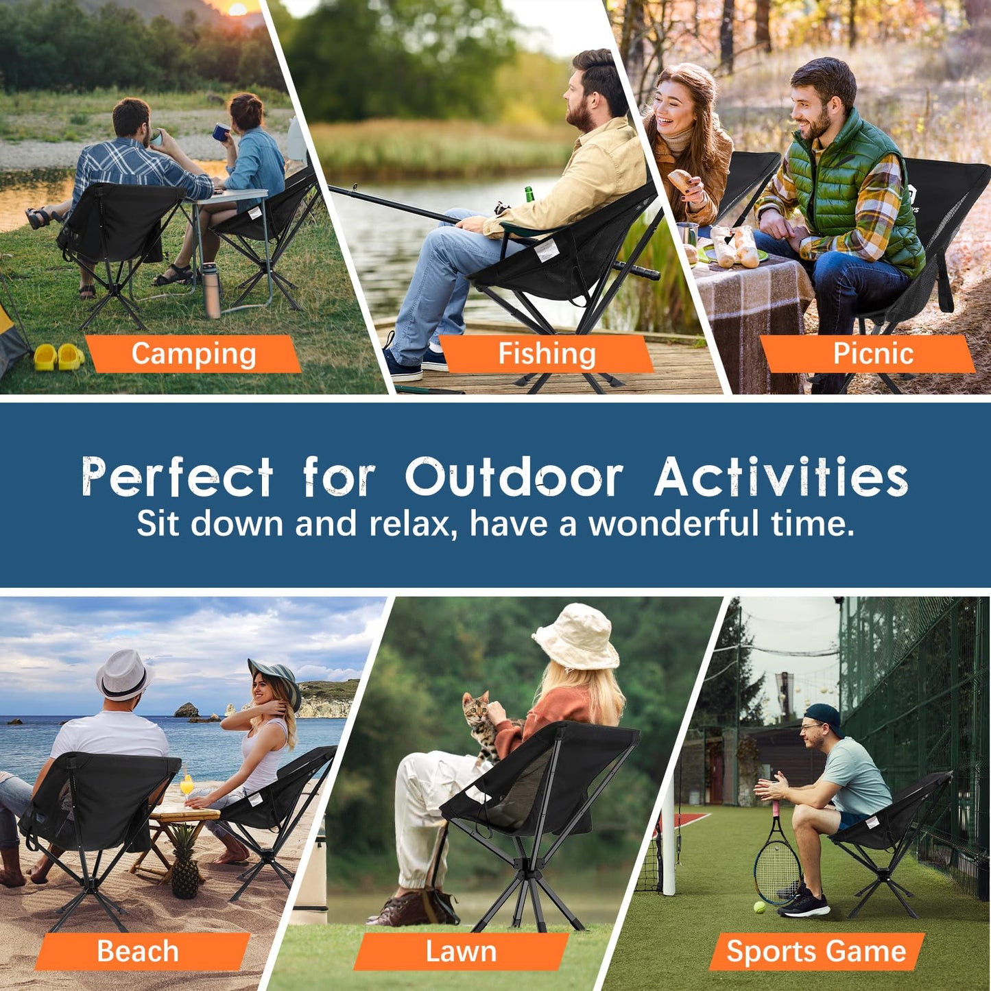Raynesys Portable Camping Chair 2 Pack, 8 Seconds Quick Setup Folding Camping Chair, Flexible 360° Rotation, 3.8Lb Lightweight Travel Chairs for Easy Carry to Hiking, Sporting, Travel, Beach